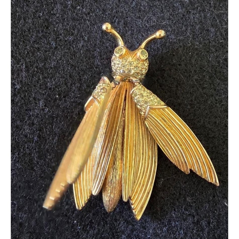 Nettie Rosenstein Large Pave Fly Bug Trembler Pin Vintage Brooch Rare Gold Tone